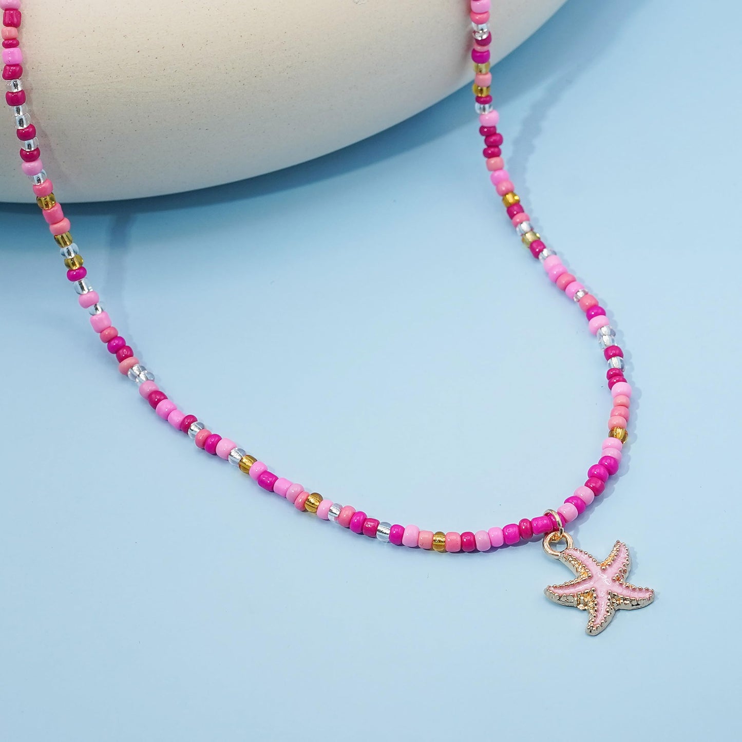 Lameybrt Cowrie Shell Surfer Necklaces, Hawaiian Beach Handmade Choker Set for Women, White Rice Bead with Black Accents, Bohemian Summer Seashell Choker 2 Piece Set, Perfect for Summer Beach Vacation, Birthday, Mother’s Day & Holiday Gifts (Shell 15 Pink