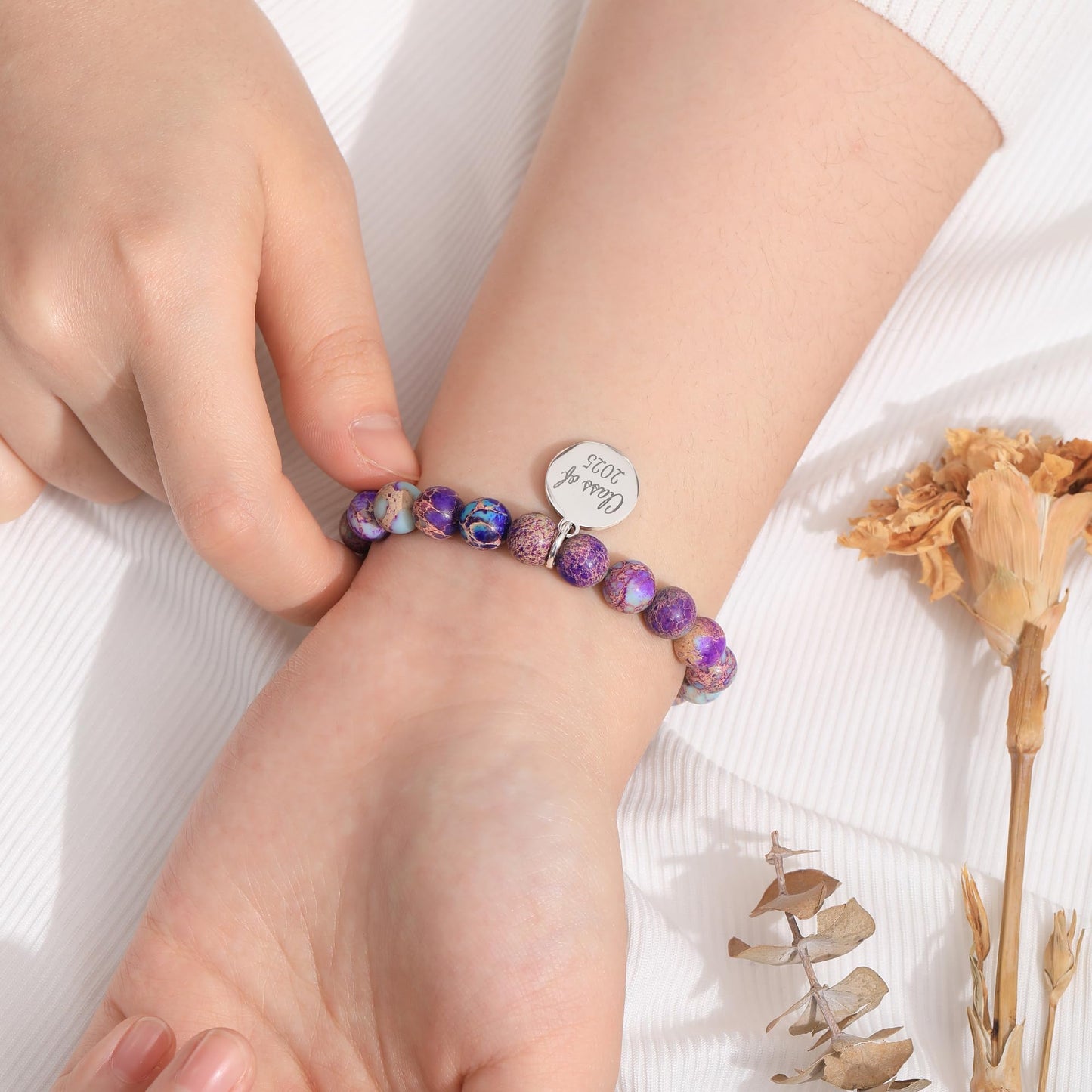 Sistble High School Graduation Gifts for Bonus Daughter College Graduation Bracelets 2026 The Adventure Begins Engraved Jasper Bead Bracelet Gifts for Bonus Daughter Inspirational Jewelry