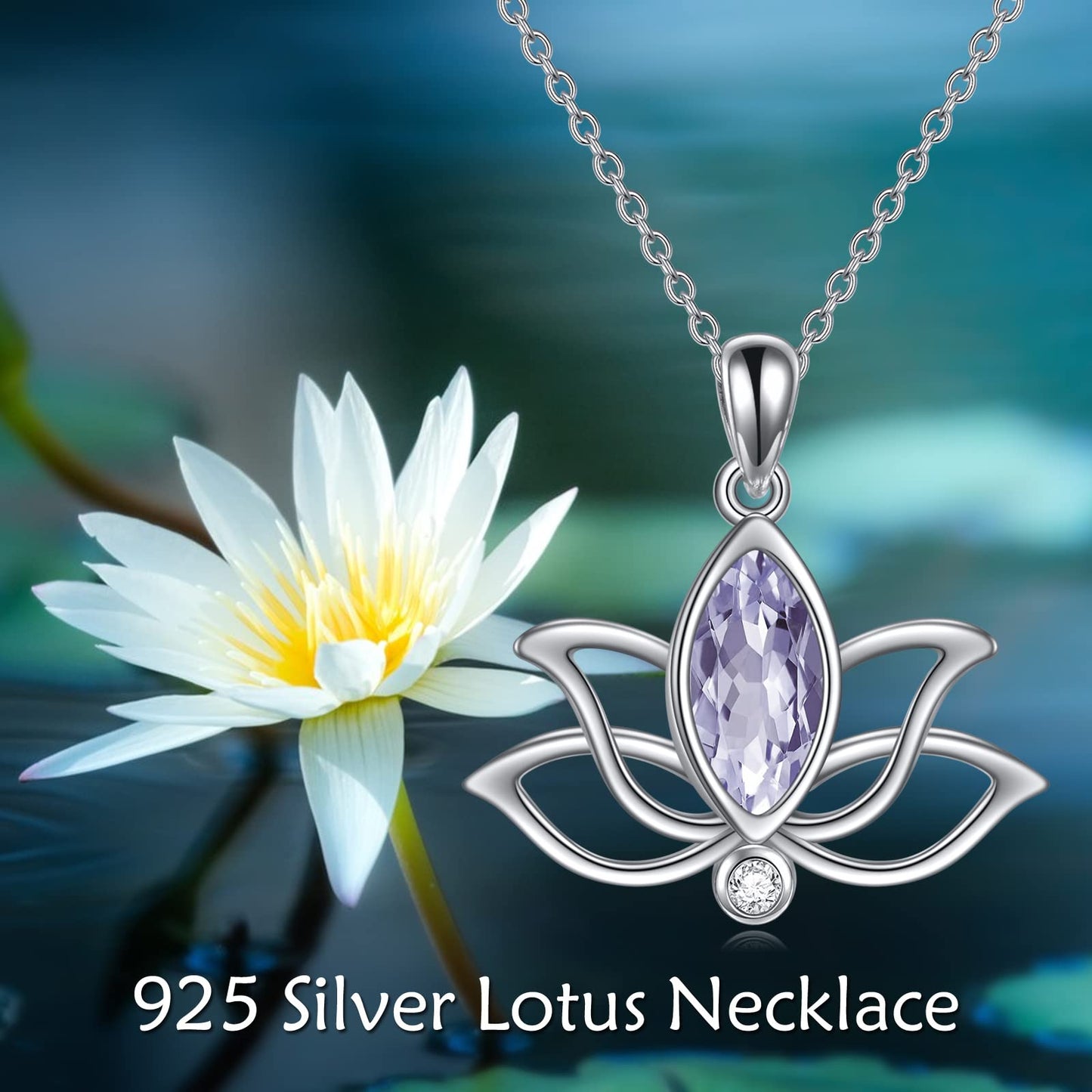 YFN Lotus Necklace Sterling Silver June Birthstone Pendant Light Purple Alexandrite Jewelry Gifts for Women (Jun)
