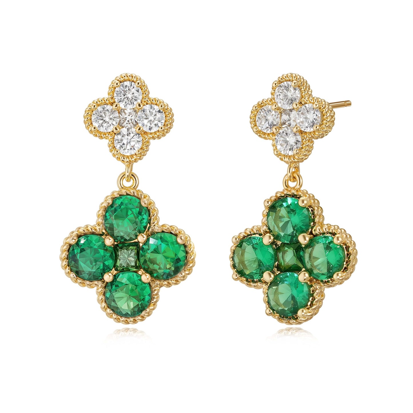 MTMY Dangle Earrings for Women 14K Gold Plated Four Leaf Clover Dangling Drop Birthstone Stud Earrings Trendy Flower Birthstone Jewelry Birthday Gifts(May)