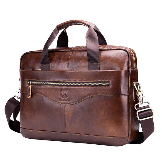 Hebetag Leather Laptop Bag Business Briefcase Messenger Handbag for Men Travel Outdoor for 14 Inch Computer Crossbody Shoulder Casual Pack Pouch Daypack Brown