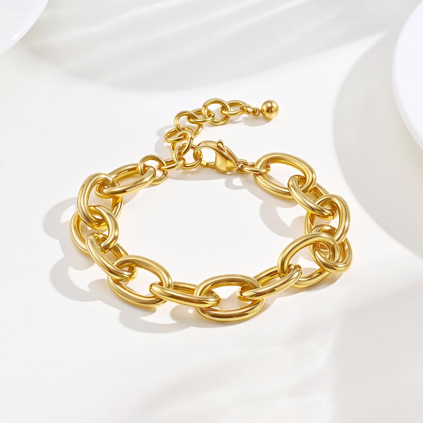 Chunky Gold Bracelets for Women - 18K Gold Plated Cuban Link Bracelet, Stainless Steel Non-tarnish Personality Thick Chain Trendy Jewelry Gifts, Christmas Valentines Prom Party Birthday Gift