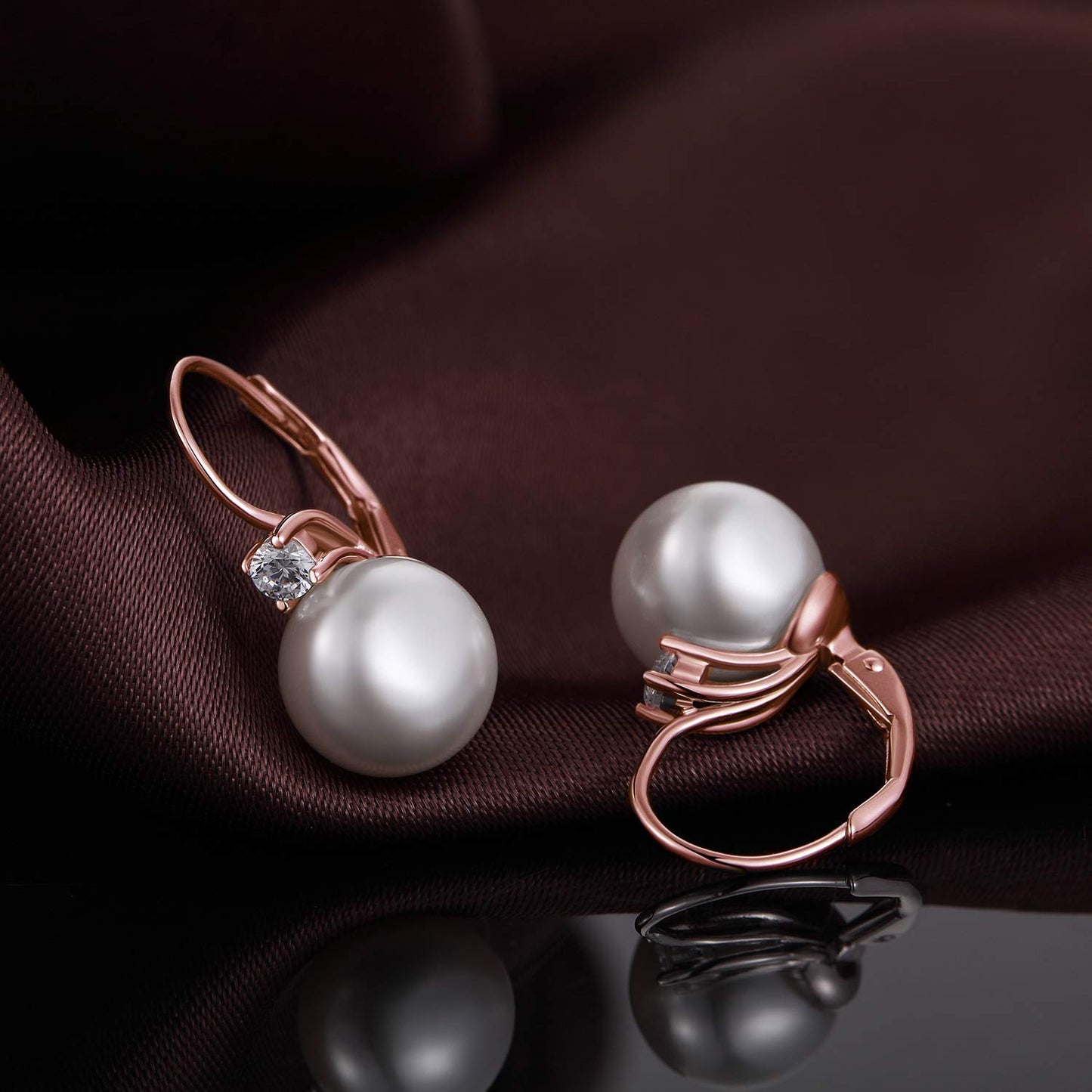 Pearl Dangle Drop Earrings for Women Sterling Silver Cubic Zirconia Leverback Earring 10mm Jiahanzb