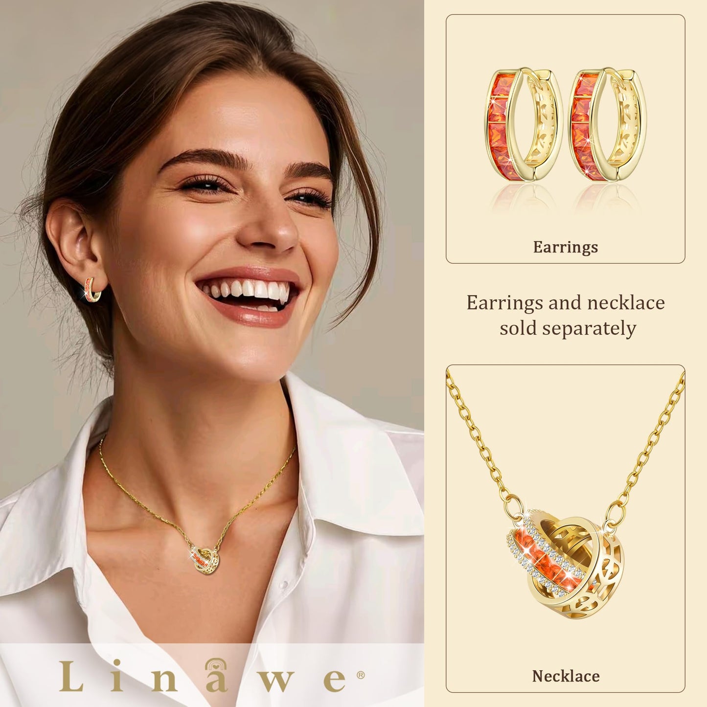 Linawe Gold Hoop Huggie Earrings for Women, Orange Cubic Zirconia Imitation Diamond Rhinestone Crystal Stud Earrings, Cartilage Helix Tragus Piercing Jewelry, Cute Dainty Small Hoops