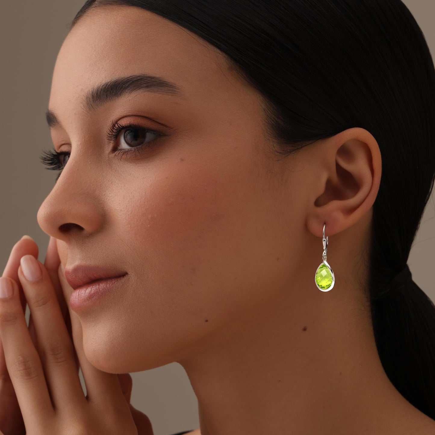 LeCalla 925 Sterling Silver Jewelry | Teardrop Peridot Gemstone Leverback Earrings | Peridot Drop Earrings for Women 32MM