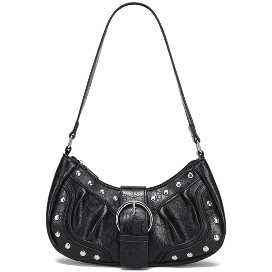HIYOLALA Y2K Purse Small Shoulder Bags for Women with Rivets Punk Style Goth Grunge Emo Handbag