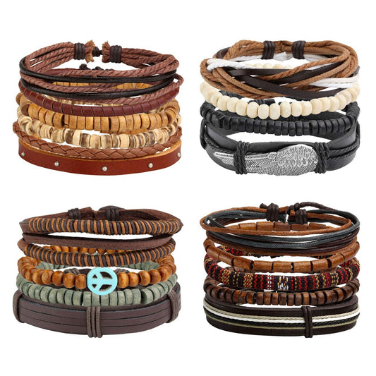Manfnee 18PCS Braided Faux Leather Bracelet Punk Cuff Wrap Bracelets for Men Women Adjustable