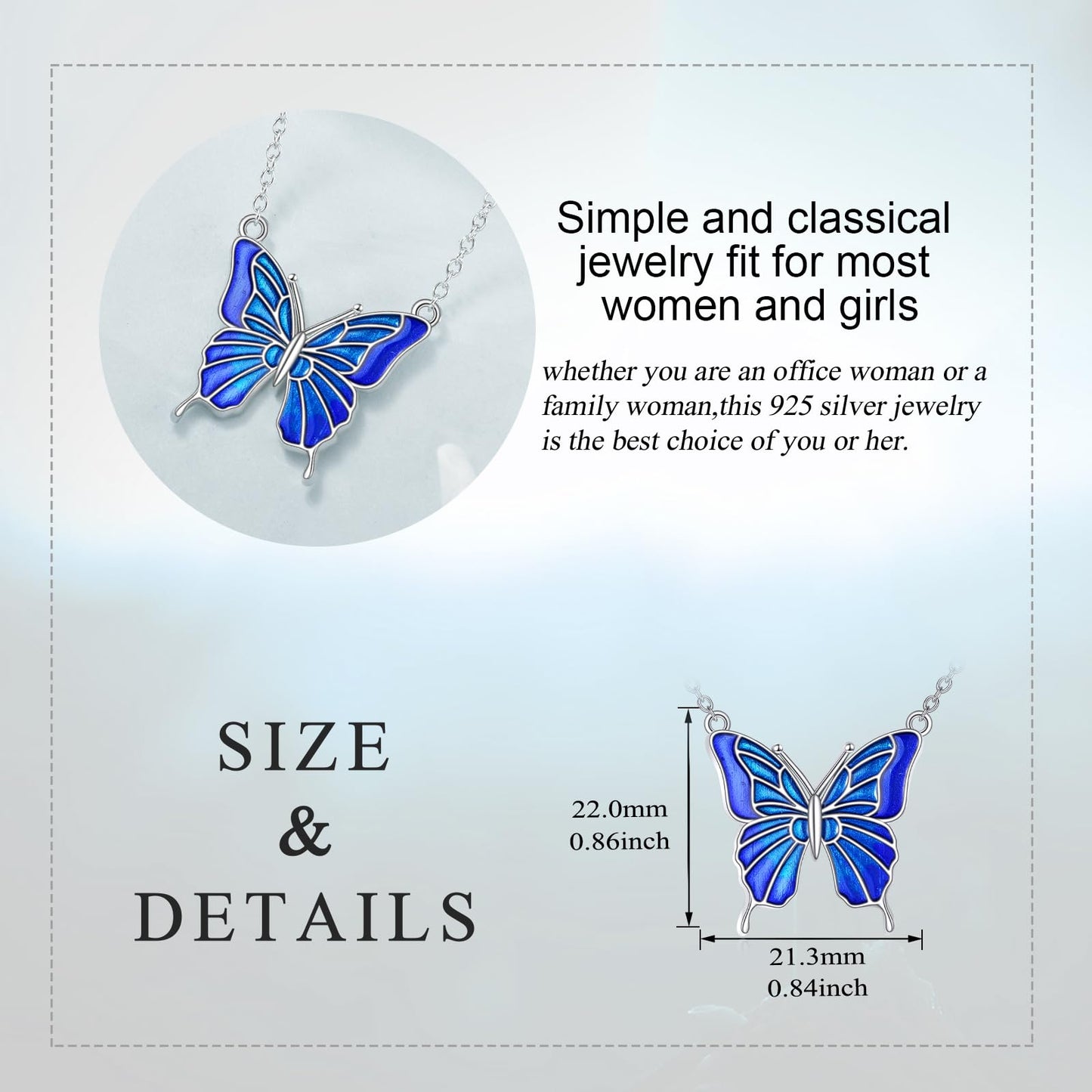 KQF Butterfly Necklace 925 Sterling Silver Blue Butterfly Pendant Necklace Jewelry Gift for Women Mom Daughter