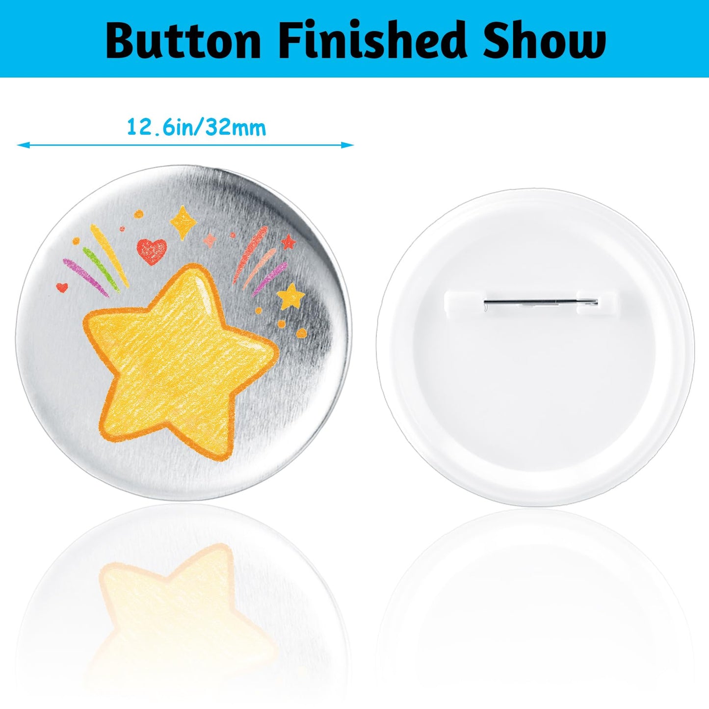 DAJAVE 400 Pieces 1.25 Inch Button Maker Supplies, 32mm Button Making Supplies, Round Badge Blank Button Pins, Includes Plastic Buttos Pin Back Cover, Metal Cover, Clear Film & Blank Paper