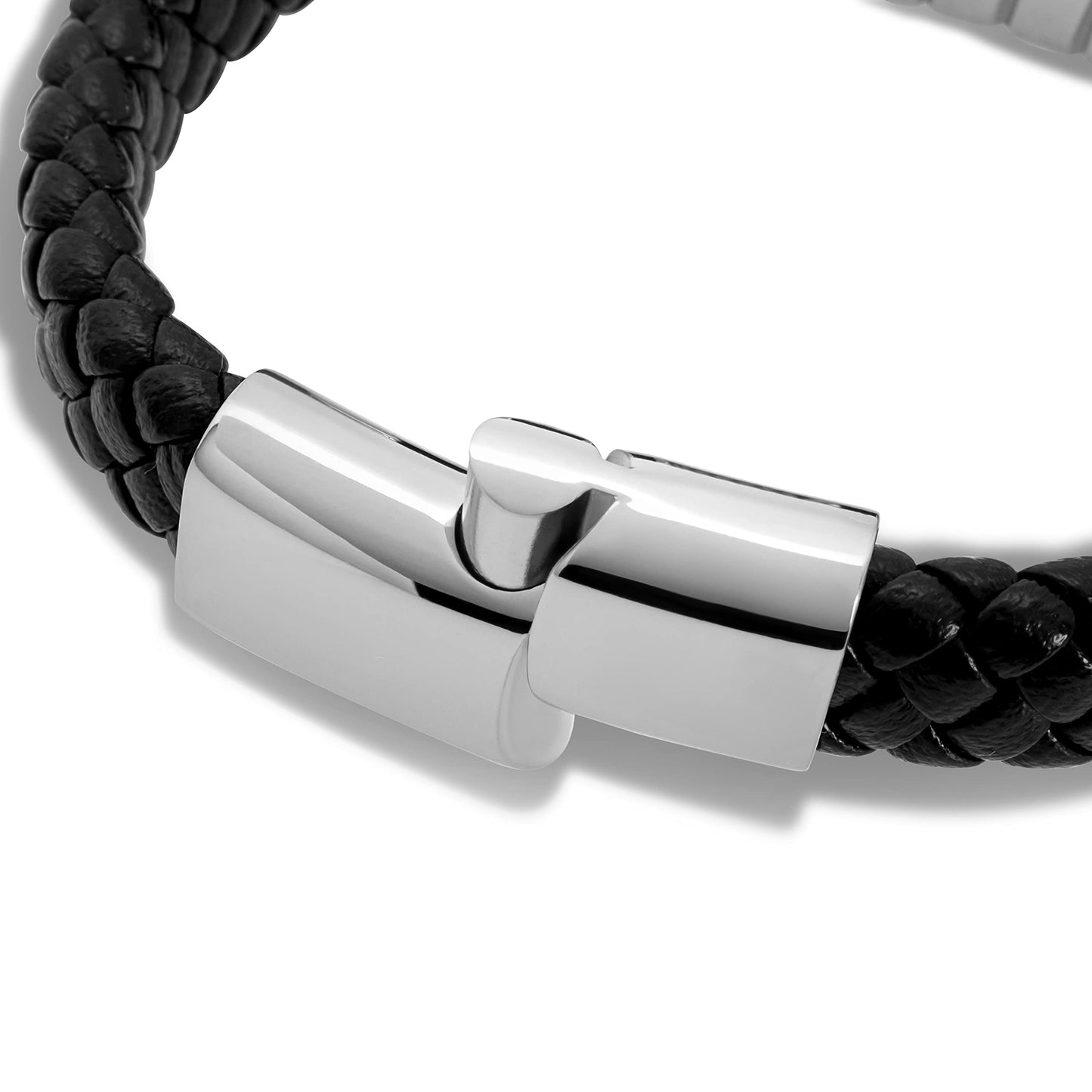 SERASAR Pulsera de cuero plateado 20cm para hombre idea regalo, genuino, caja cierre magnetico ajustable