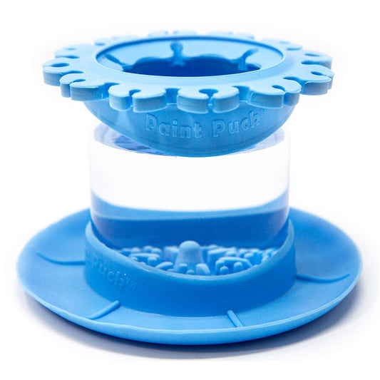 Paint Puck Ultimate Rinse Cup Paint Brush Cleaner (Blue, Mug) - Non-Spill Paint Water Cup & Brush Cleaner with Brush Holder, Squeegee Lips & Drip Tray for Acrylic, Watercolor & Art Supplies