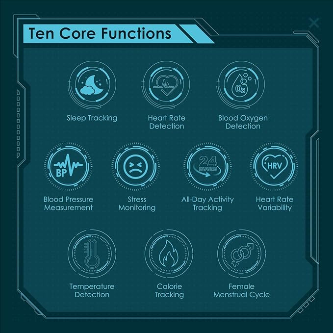 Smart Ring Health Monitoring 5ATM Waterproof Fitness Tracker with Glossy Titanium Surface Blood Oxygen/Sleep/Stress Tracking Women?™s Cycle Prediction Sport Ring Compatible with iOS/Android Black 10