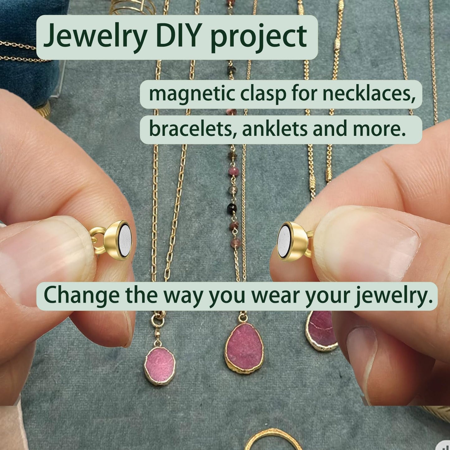 MKCYD Magnetic Necklace Clasp with Lobster Clasp,14K Gold and Silver Magnetic Jewelry Clasps for Necklace Extender Bracelet Closures (12Pcs Ruond Gold & Silver)