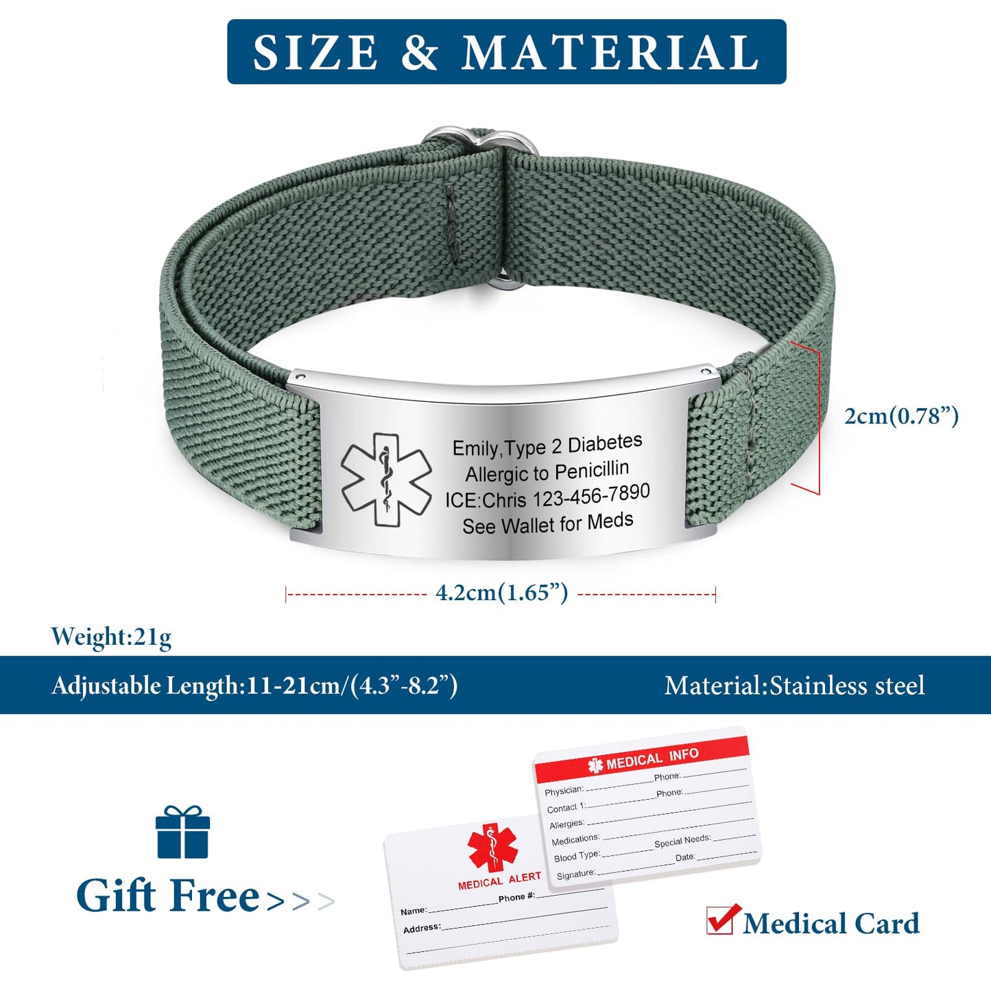VNOX Medical Alert Bracelets for Men & Women with Free Engraving Adjustable Stainless Steel Mesh Emergency Medical ID Bracelets Wristband