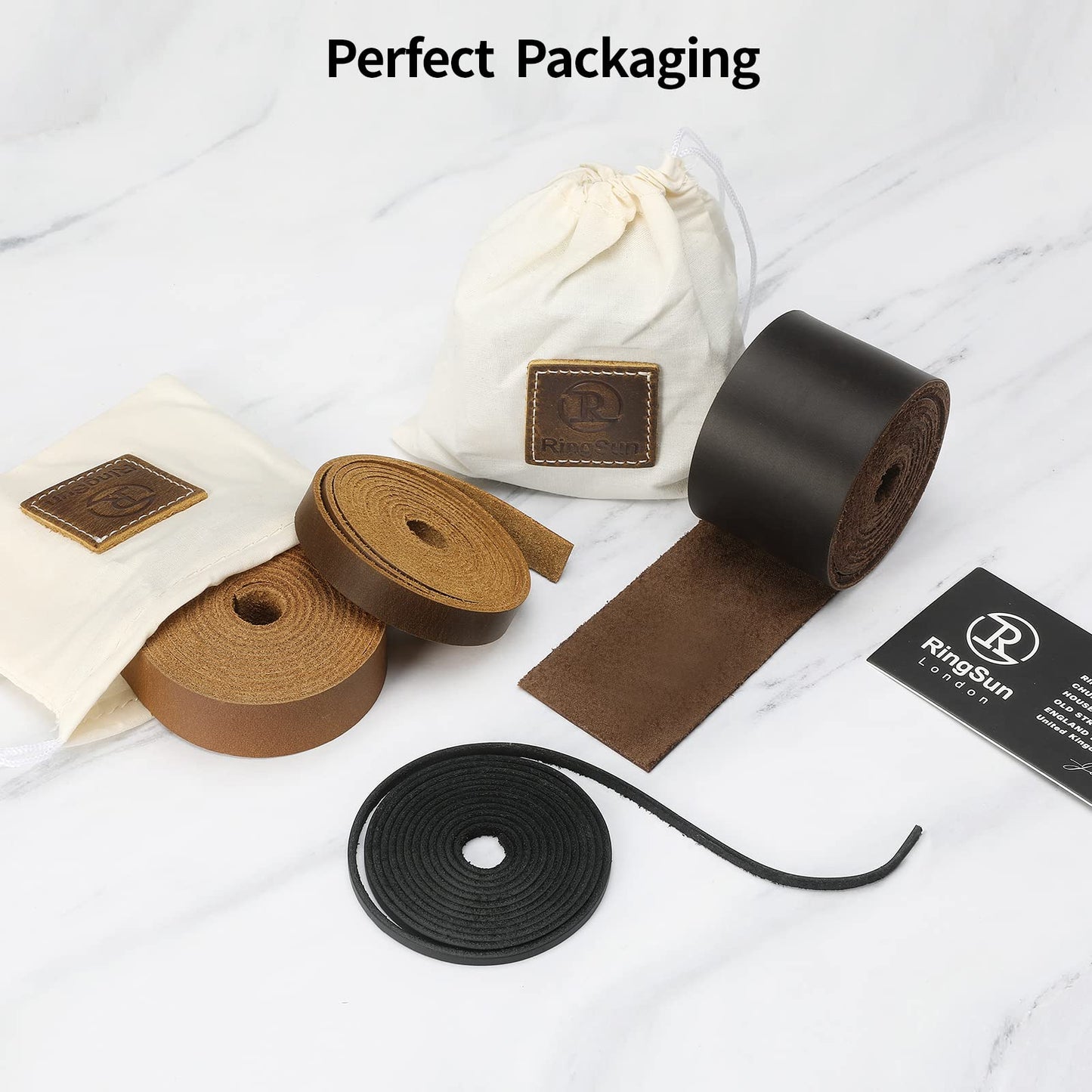 Ringsun 1/2 Inch Wide Flat Leather Straps for Crafts, Full Grain Leather Strips Cord String for Crafts, Tooling (2mm Thick 72.5 Inches Long Black Coffee)