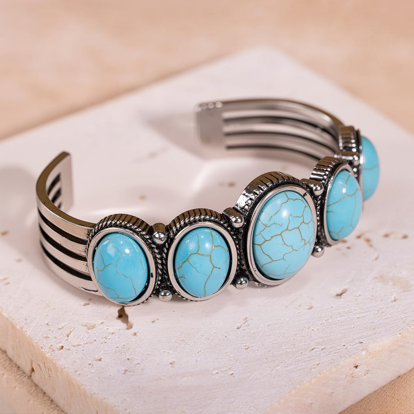 Montana West Rustic Couture's Jewelry Western Turquoise Cuff Bangle Bracelet Bohemian Vintage Elastic for Women Cowgirl RCW-WH02TQ