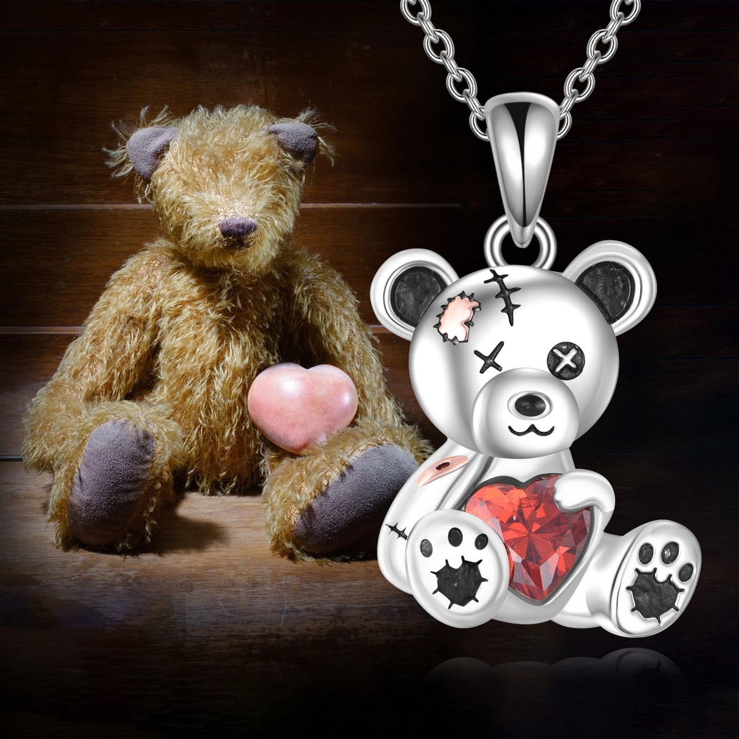 Grmdit Teddy Bear Necklace 925 Sterling Silver Broken Teddy Bear Pendant Necklace Teddy Jewelry Gifts for Women Teddy Bear Lover
