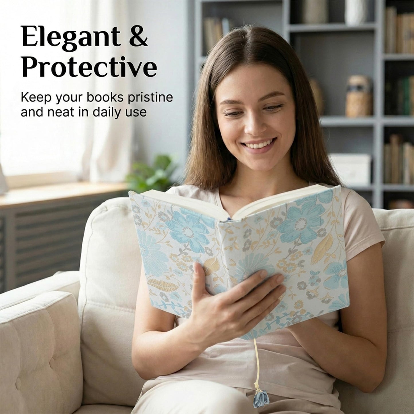 ChronaDayli Book Cover,Adjustable Fabric Fit A5 Books(5.8"x8.3"),with Built-in Bookmark, Delicate Pattern,for Daily Reading Travel Blue&Sunflower