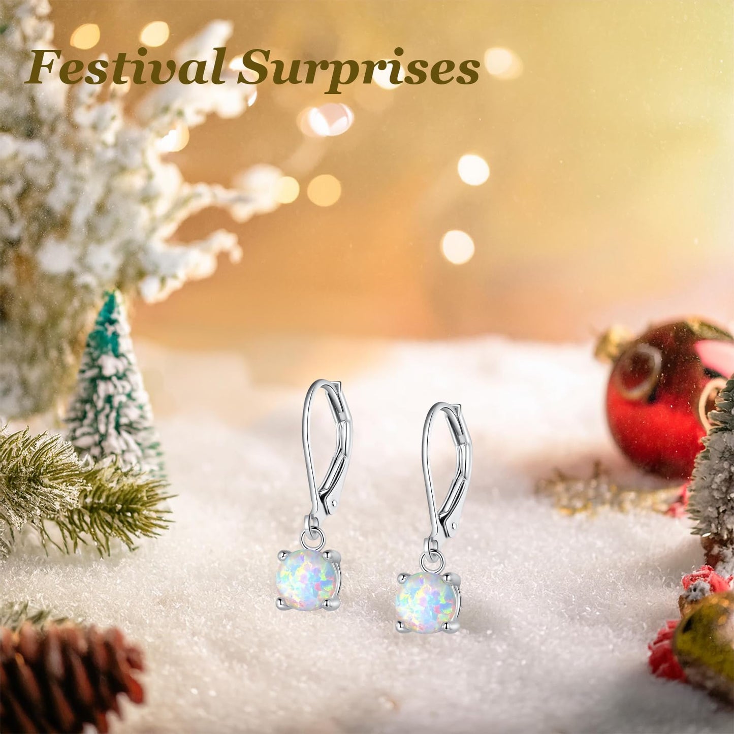 Gemsme Opal Dangle Earrings,18K White Gold Plated Gemstone Opal Leverback Drop Earrings for Women Hypopallergenic Jewelry