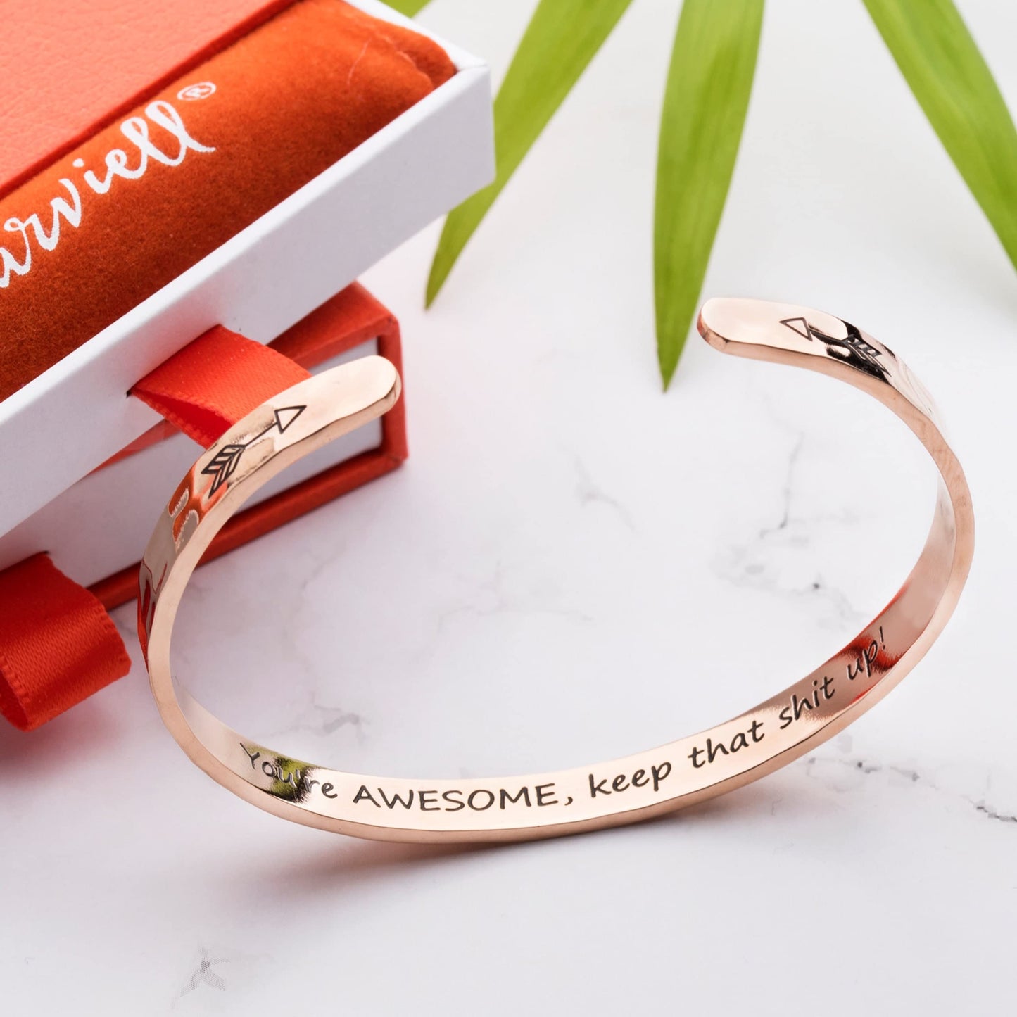 Carviell Inspirational Rose Gold Bracelets, Funny Gifts for Women, for Mom, Best Friend, Engraved Cuff Jewelry