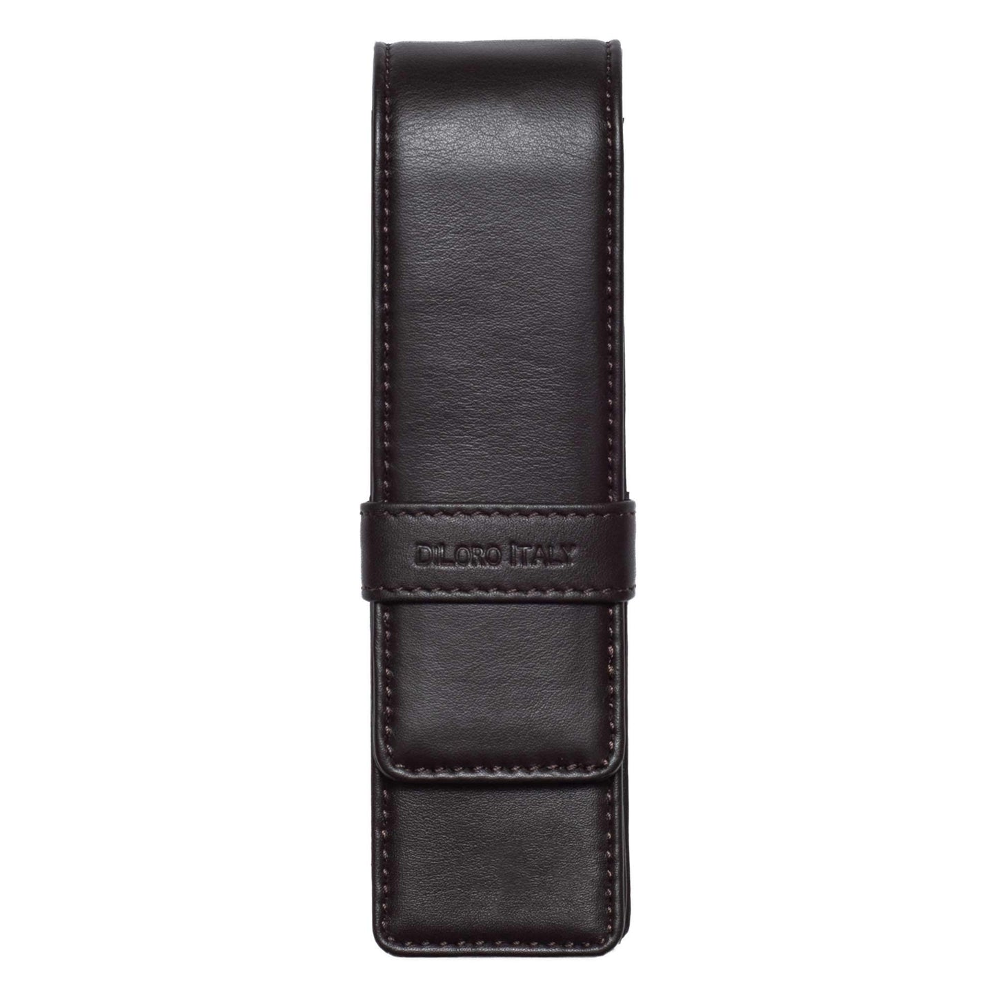 DiLoro Leather Double Pen Case Pencil Pouch Holder for Two Fountain Ballpoint Rollerball Pens and Pencils (Espresso Dark Brown)