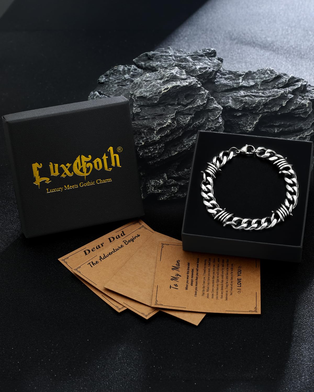 LuxGoth Stainless Steel Barbed Wire Thorns Chunky Cuban Link Chain Bracelet Gothic Punk Rock Biker Vintage Viking Brambles Link Curb Bracelet Jewelry for Men Women Silver GTS-B1B45057