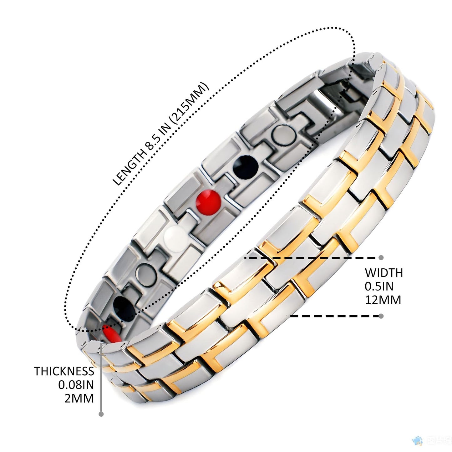 Emmori Stainless Steel Magnetic Therapy Bracelet For Men Women & Adjustable Length with Sizing Tool & Retro Bracelet Jewelry (Silver-Gold)