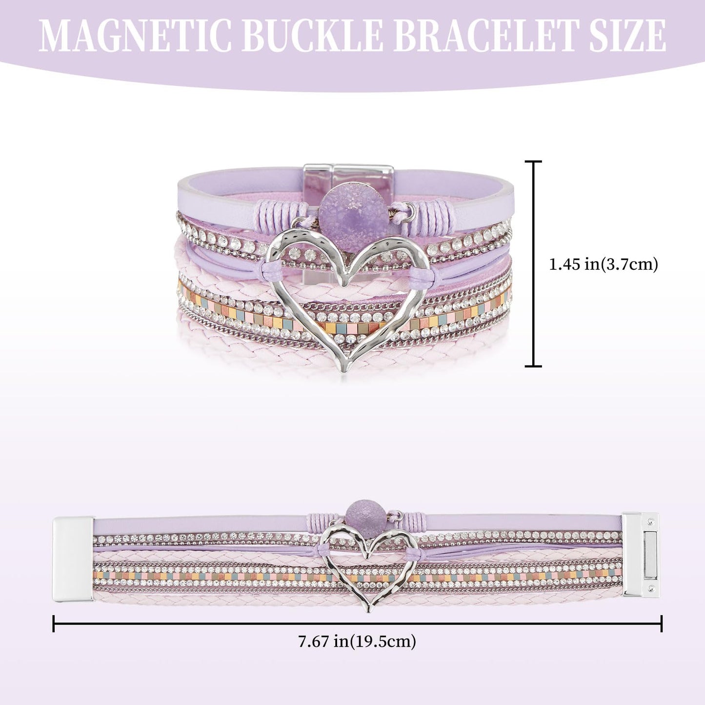 QIUTIMIY Leather Bracelets for Women Trendy Boho Cuff Bracelet Layered Bangle with Clasp Hand Wrist Jewelry Western(Style 6-Purple)
