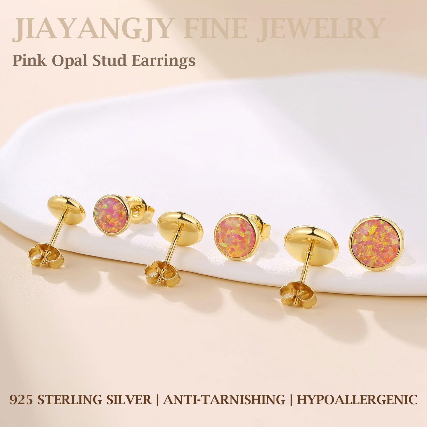 JiayangJY Silver Red Fire Opal Stud Earrings for Women 18K Yellow Gold Plated Sterling Silver Round Shape 7mm Opal Earrings with Push Back