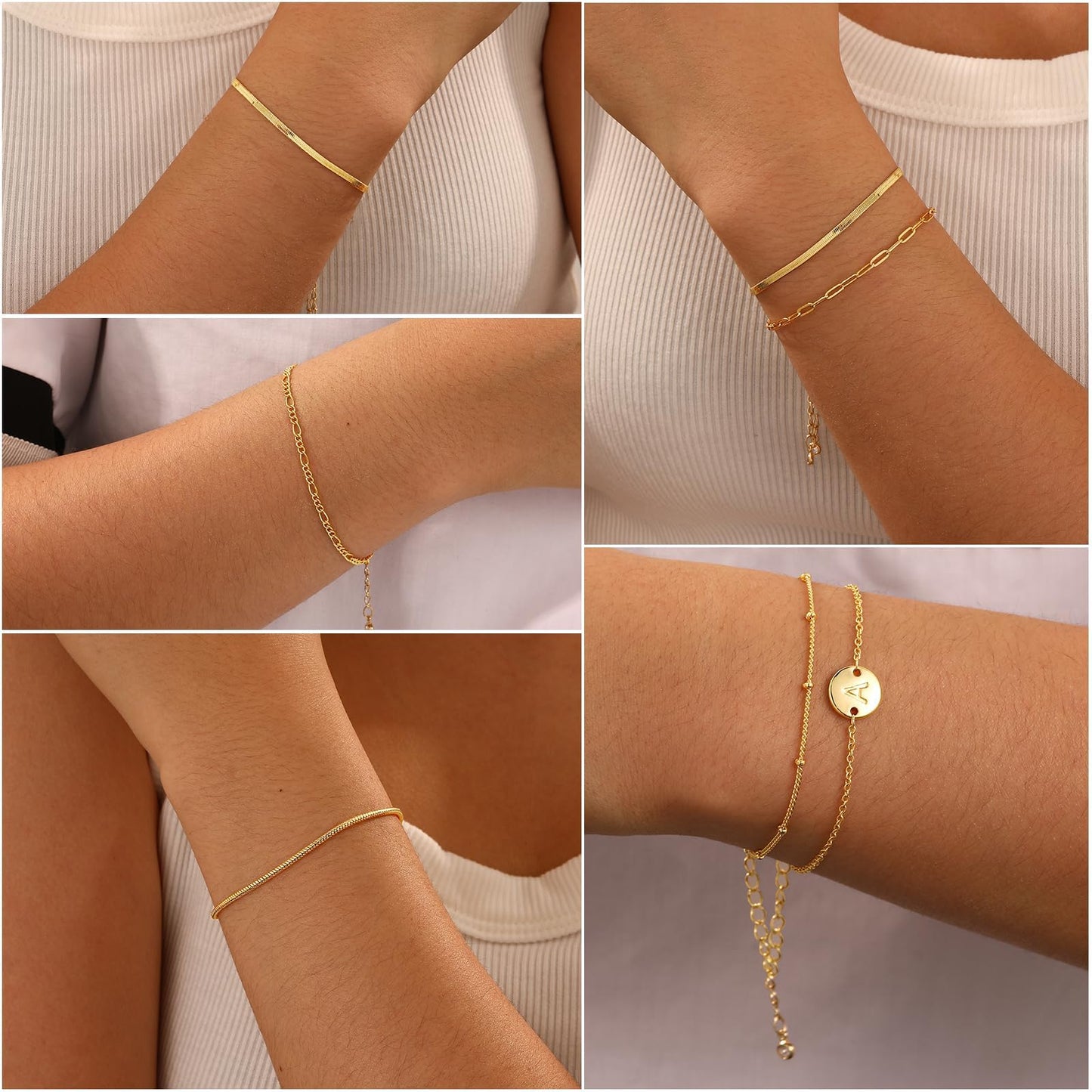Lydow Bracelets for Women, Stack Jewelry Set Initial V Chain Stackable Letter Teen Accessories Pulseras Para Mujer 6 Inch 6PCS