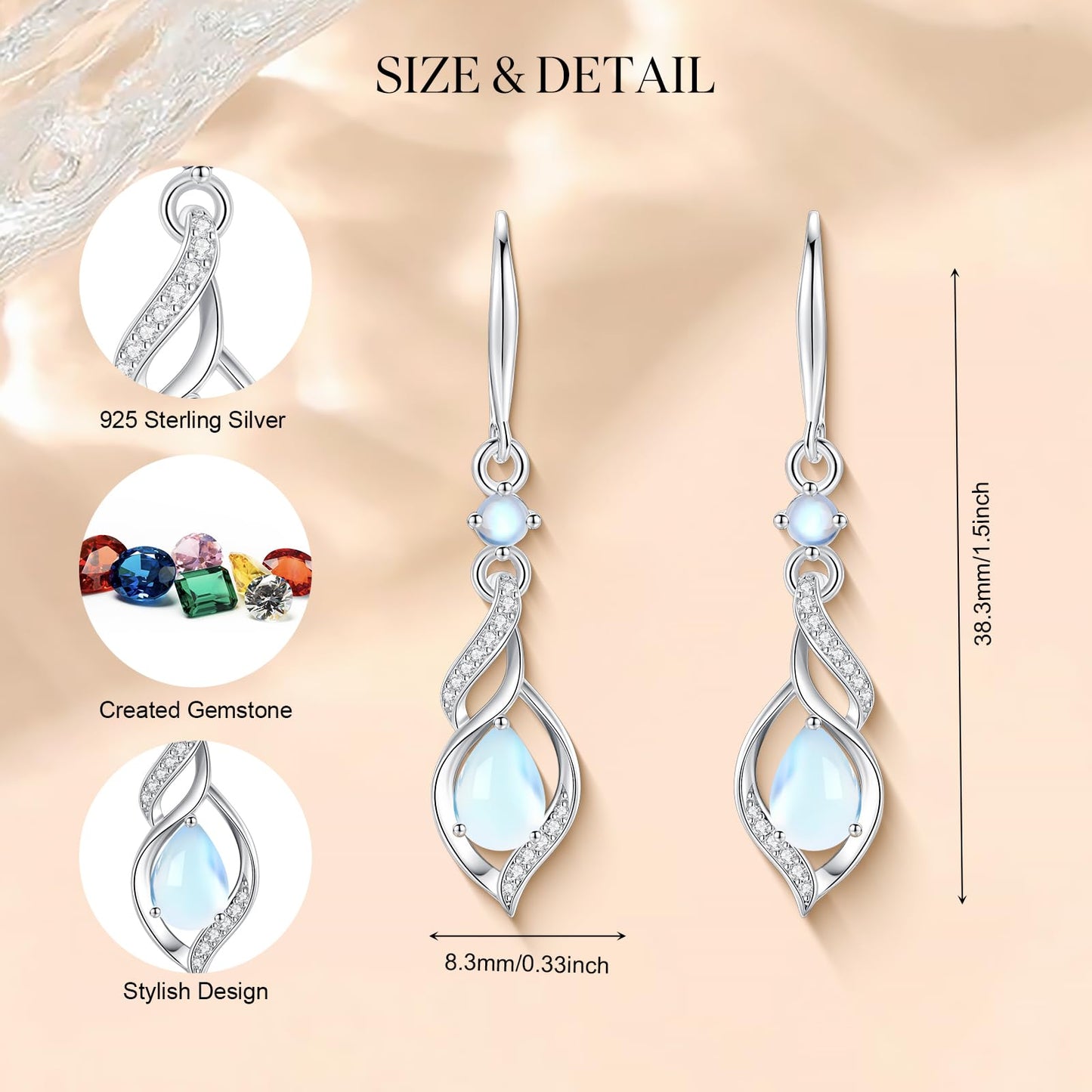 FANCIME Gift for Women June Birthstone Dangle Earrings for Women Teardrop Moonstone Earrings S925 Sterling Silver infinity Love Birthday Gifts for Mom Women