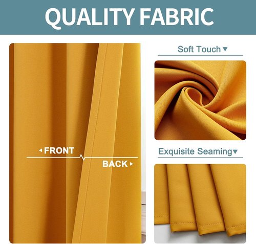 ChrisDowa Room Darkening Curtains - Thermal Insulated Blackout Panels, Mustard Yellow, 42W x 84L