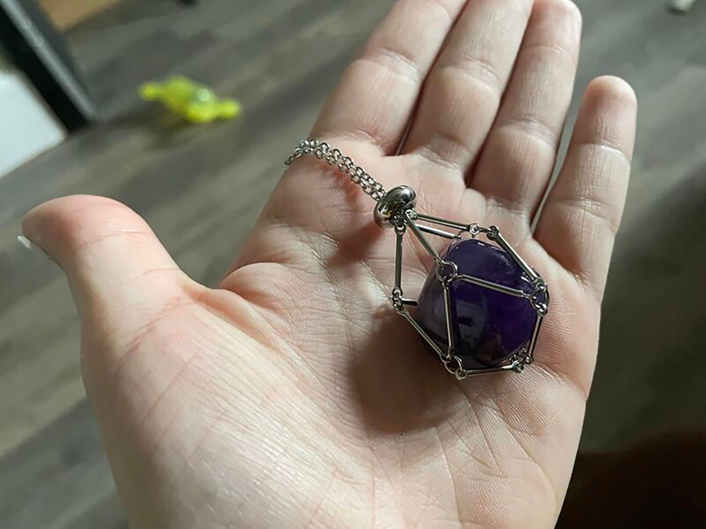 VLIEGEN Crystal Holder Necklace, Stainless Steel Cage for Stone Adjustable Natural Crystal Cage Holder, Quartz Natural Gemstone Jewelry for Women Men (GoldSilver-Small)