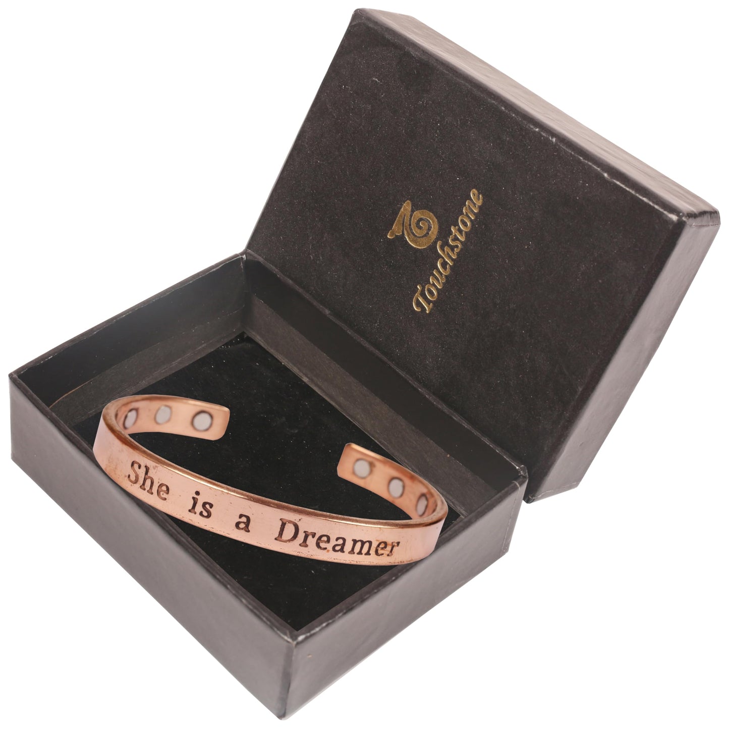 Touchstone Inspirational Copper Engraved Magnetic Bracelets for Women-Personalized Jewelry Gifts for Best Friend/Mom/Daughter/Sister - Adjustable Bracelet in a Gift Box She is a Dreamer