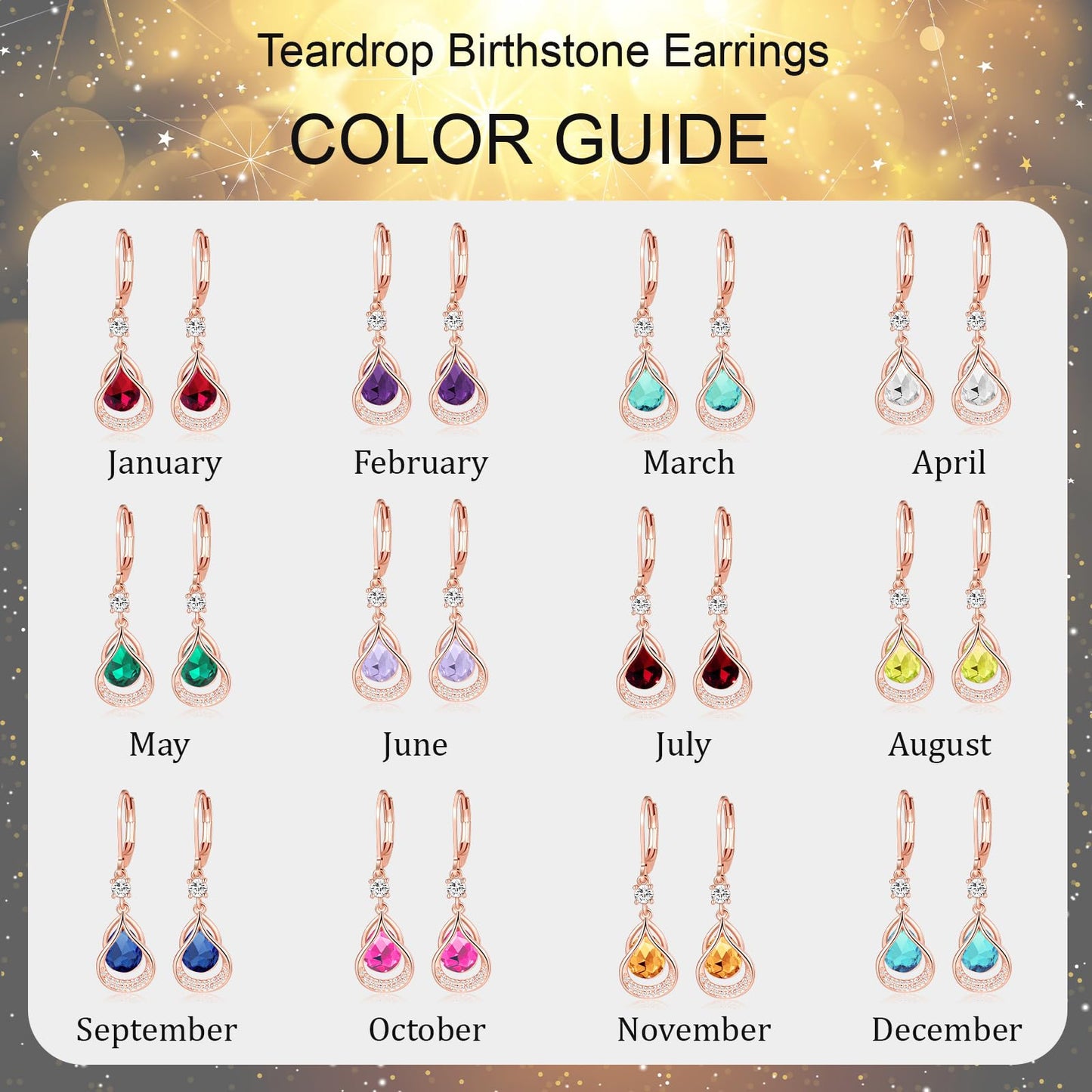 Dangle Trendy Leverback Birthstone Earrings Rose Gold Plated Teardrop Dangle Earrings Jewelry Christmas Birthday Gifts for Women (Rose Gold November)