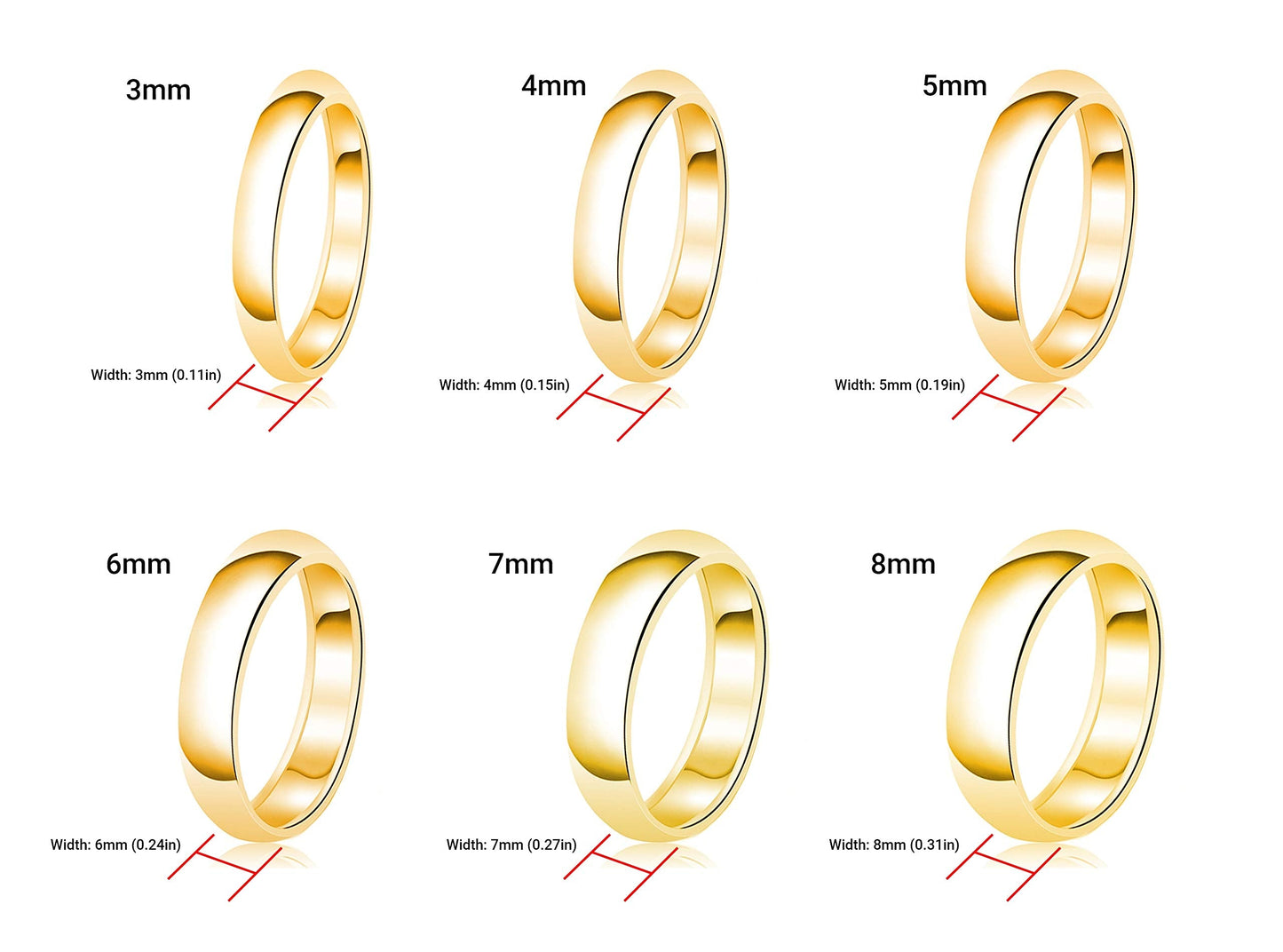 Tioneer Jewelry | Sterling Silver Plain Dome Wedding Band | Wedding Band for Women & Men | Sterling Silver Jewelry, Gold, 8mm, Size 13