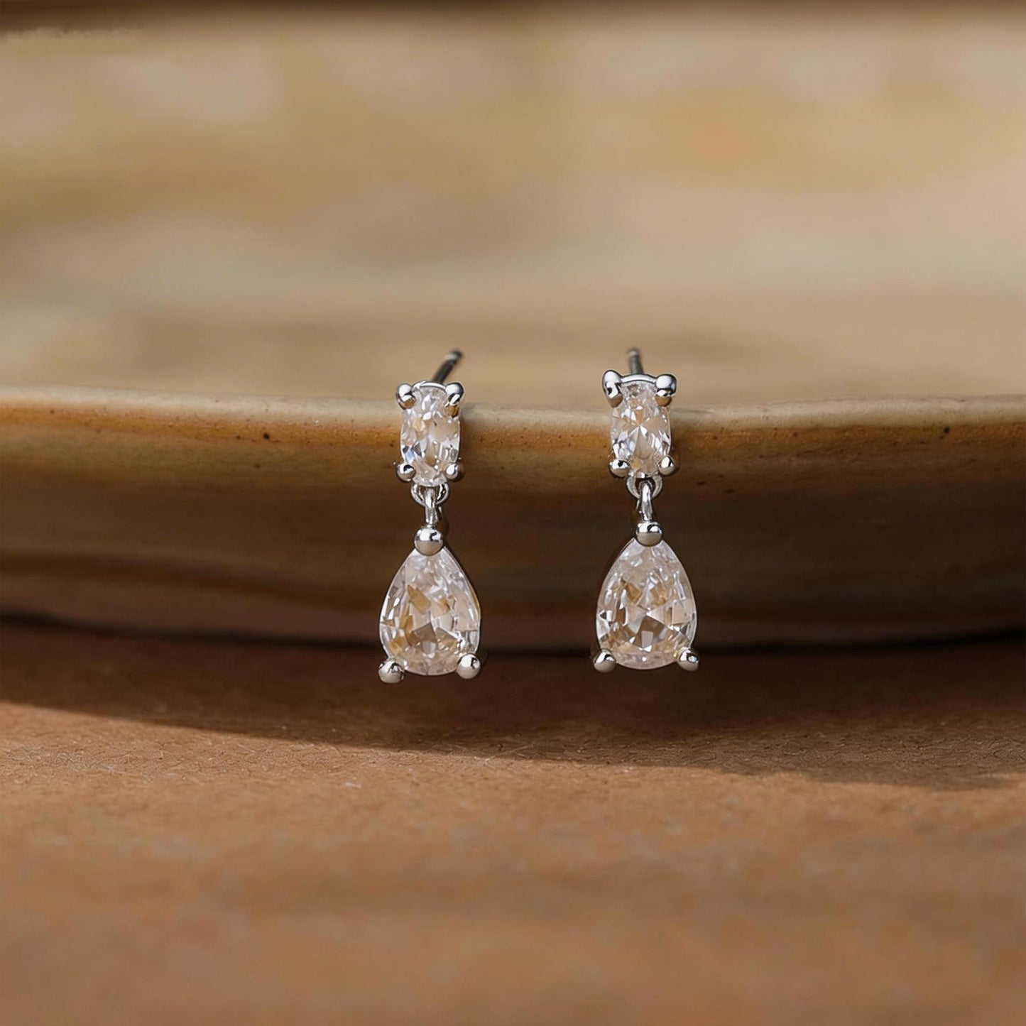 Qyalie Dangle Drop Earrings for Women Wedding Bridal Rhinestone Long Cubic Zircon Dangling Crystal Chandelier Sparkly 14K Gold Plated Dainty Trendy Jewelry (Silver-Two CZ)