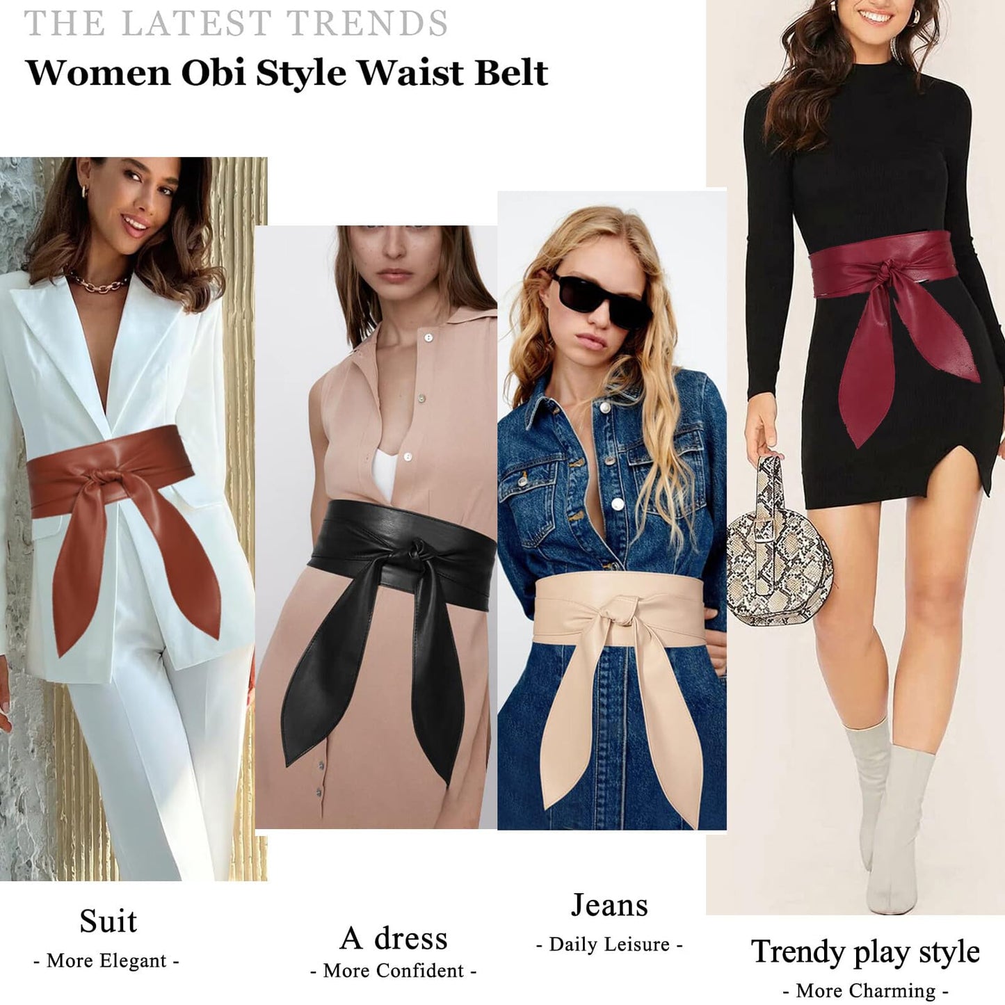 ChinEluviis Womens Obi Belt Fashion Corset Wide Leather Knotted Cinch Tie Wide Belt for Evening Dress Beige M