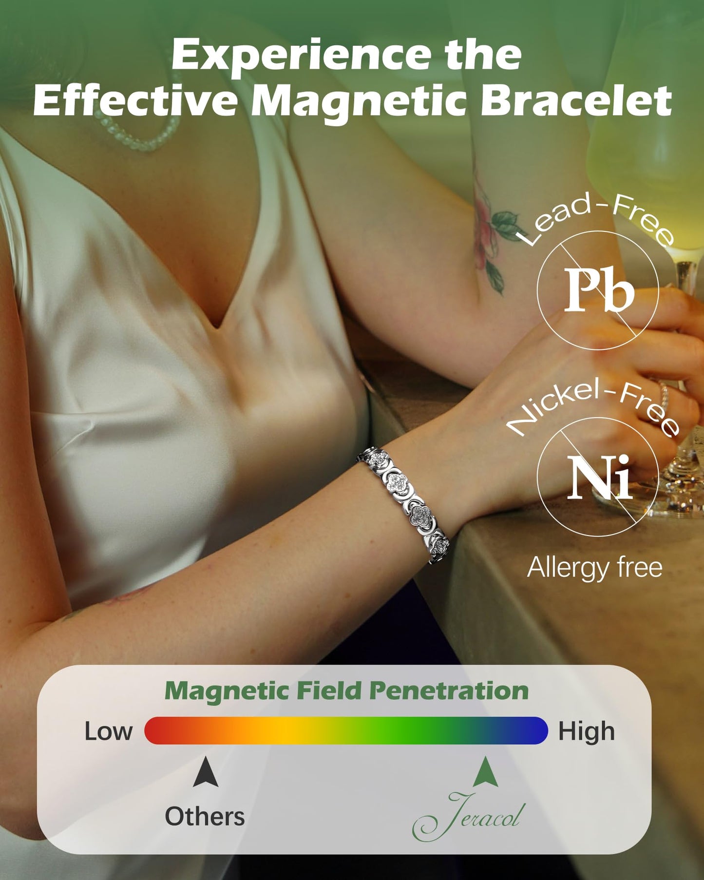 Jeracol Copper Magnetic Bracelet & Ring for Women, Ultra Strength Magnetic Bracelet with 3800 Gauss Magnets, 99% Pure Copper Four-Leaf Clover Jewelry