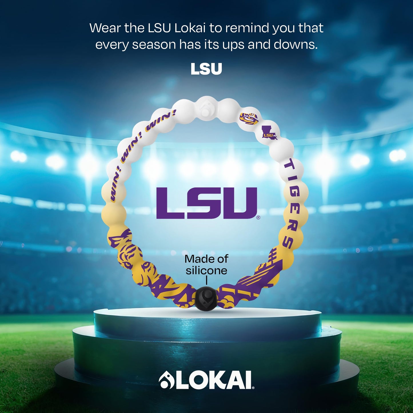 Lokai Collegiate Silicone Beaded Bracelet for Women & Men (LSU Home Field, Medium) - Stylish & Colorful Bead Bracelet Fashion Jewelry - Ring Bangle Slide-On Style Over Wrist for Comfortable Fit