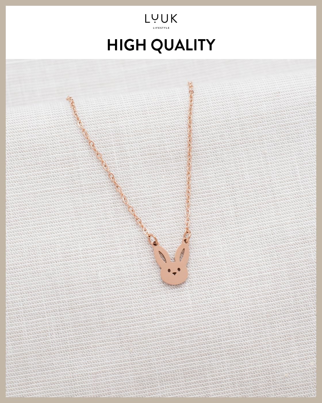 LUUK LIFESTYLE Adjustable Bunny rabbit pendant necklace, with HAPPINESS Gift Card, 19inch sturdy thin chain, waterproof, tarnish-free, Gift ideas for women, bestfriend, daughter, dainty, trendy