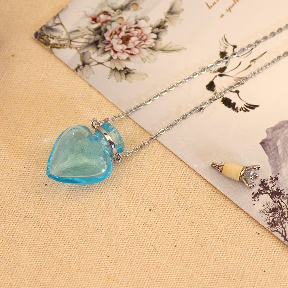 Bysxny 1PC 1PC Colorful Heart Vial Perfume Bottle Necklaces Stainless Steel Chain Make a Wish Aroma Essential Oil Diffuser Pendant necklace Women Jewelry (Light Blue Heart)