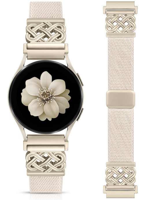 Minyee Magnetic Stretchy Band Compatible with Samsung Galaxy Watch 7/6/5/4/FE/Active 2 40mm 44mm/Watch 6 Classic 43mm 47mm/5 Pro 45mm Women, Celtic Knot Soft Elastic Nylon Fabric Strap,Champagne Gold