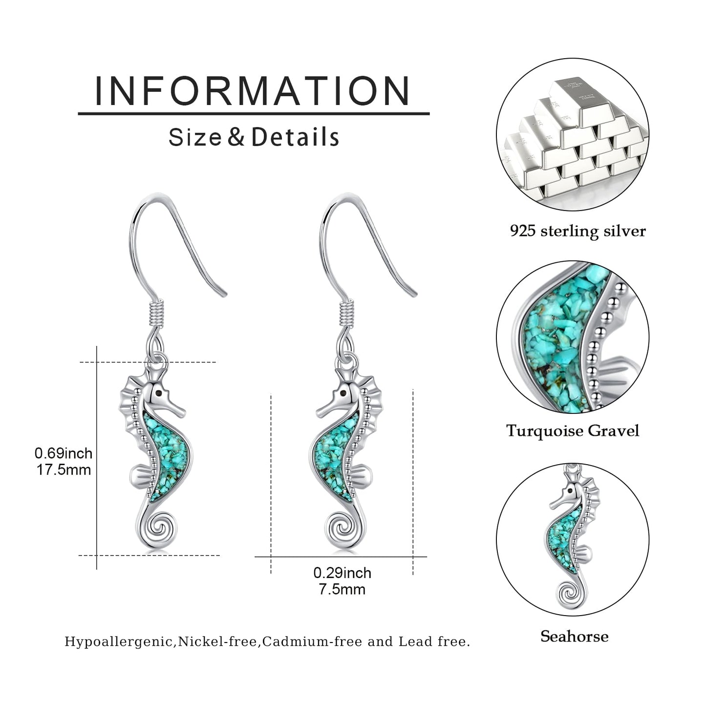 YYmqmq Seahorse Earrings for Women Girls 925 Sterling Silver Ocean Dangle Drop Earrings Turquoise Sea Beach Themed Jewelry Seahorse Gifts for Daughter Girlfriend