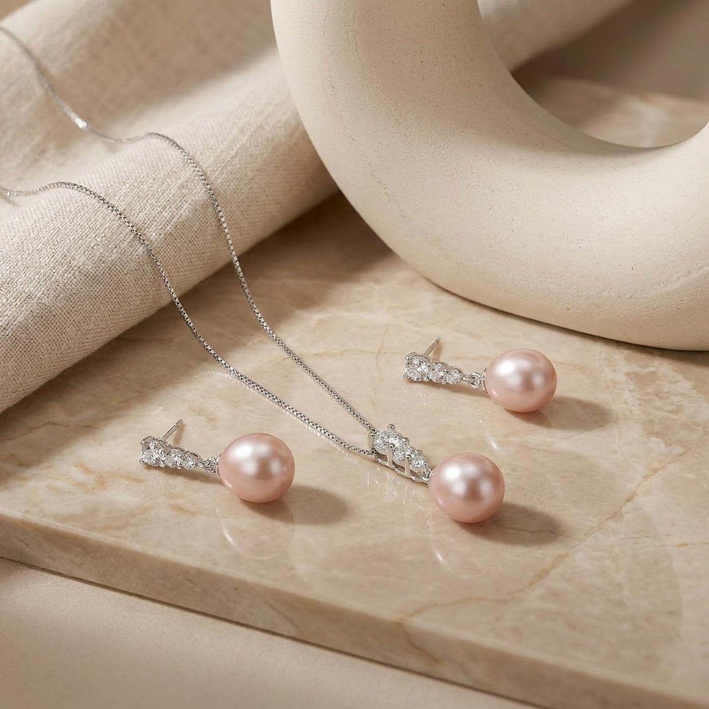 BAMIKI Purple Pearl Necklace and Earrings Set, Freshwater Cultured Pearl Jewelry Set in 925 Sterling Silver with CZ - Elegance for Wife, Mom, Girlfriend on Anniversary, Mother's Day, or Birthday