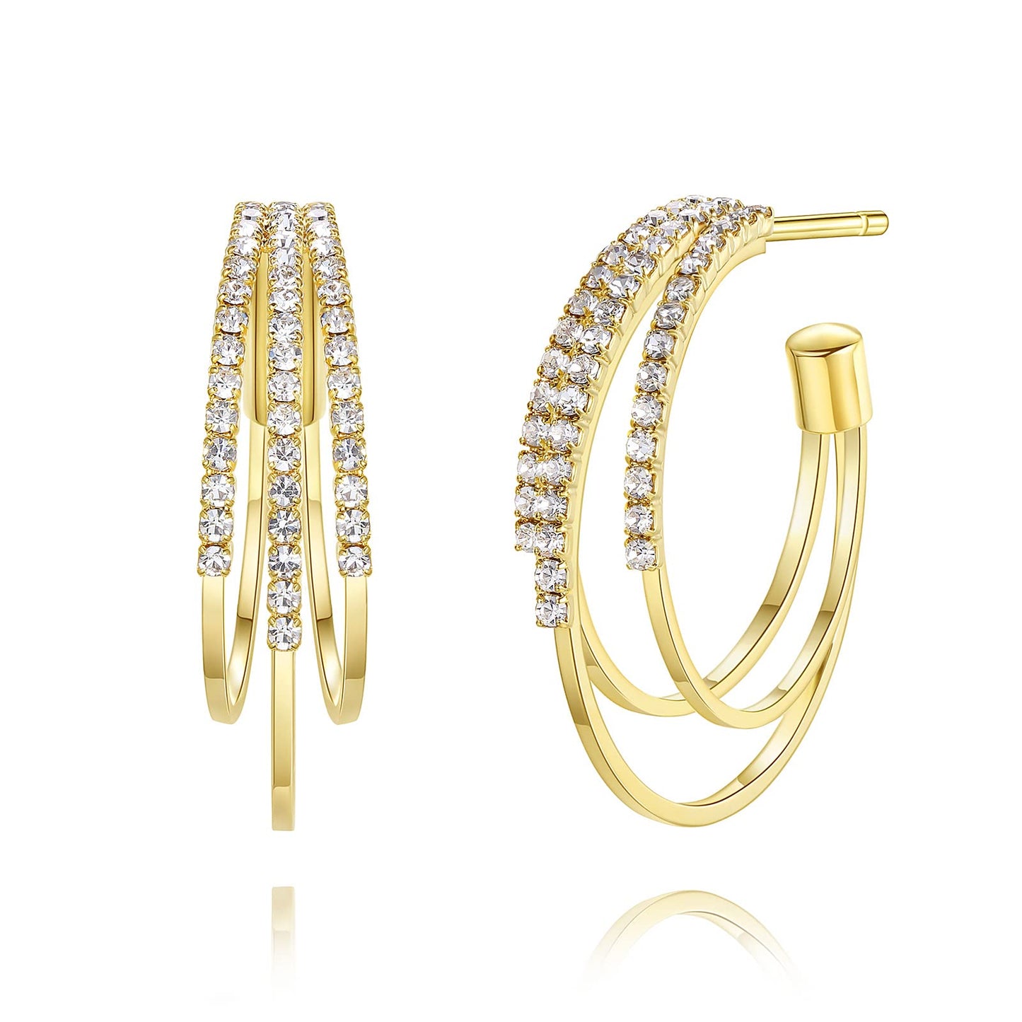 GLOQUAT 14K Gold Plated Triple Hoop Earrings for Women Trendy Triple Gold Earrings for One Hole Elegant Gold Double Hoops Earring Lightweight and Hypoallergenic Sparkly Jewelry Gifts 30mm