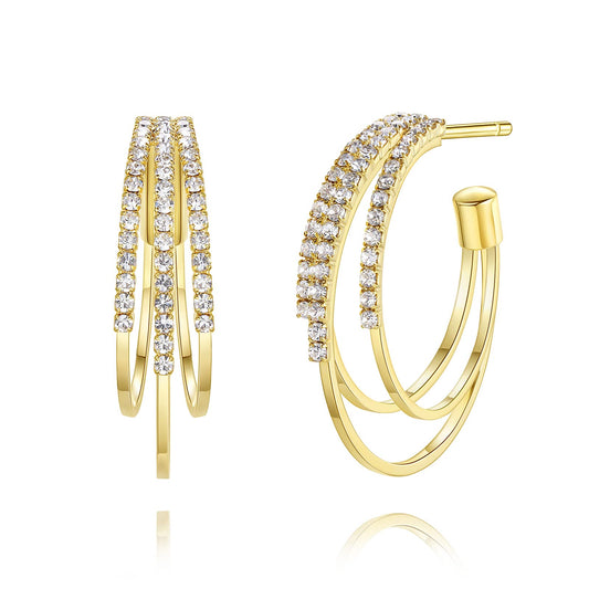 GLOQUAT 14K Gold Plated Triple Hoop Earrings for Women Trendy Triple Gold Earrings for One Hole Elegant Gold Double Hoops Earring Lightweight and Hypoallergenic Sparkly Jewelry Gifts 30mm