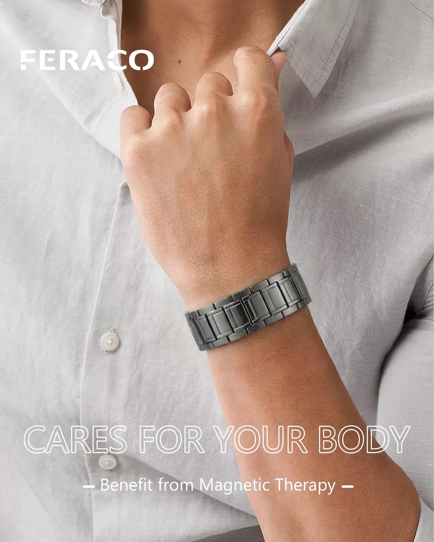 Feraco Titanium Steel Magnetic Bracelet for Men with 3500 Gauss Magnets,Men's Jewelry for Anniversary Father's Day