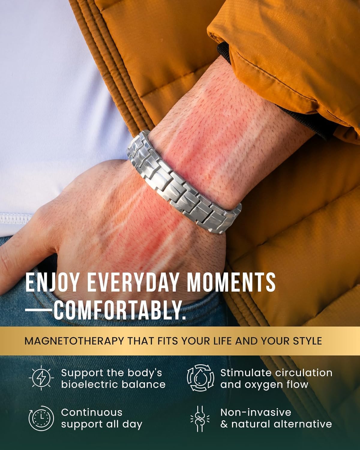 MagnetRX® Magnetic Bracelets for Men - EllipseMAX 5X Strength 5,000 Gauss Magnets - Designed in USA & Patent Pending - Premium Titanium Mens Magnetic Bracelet & Adjustable Length (Silver)