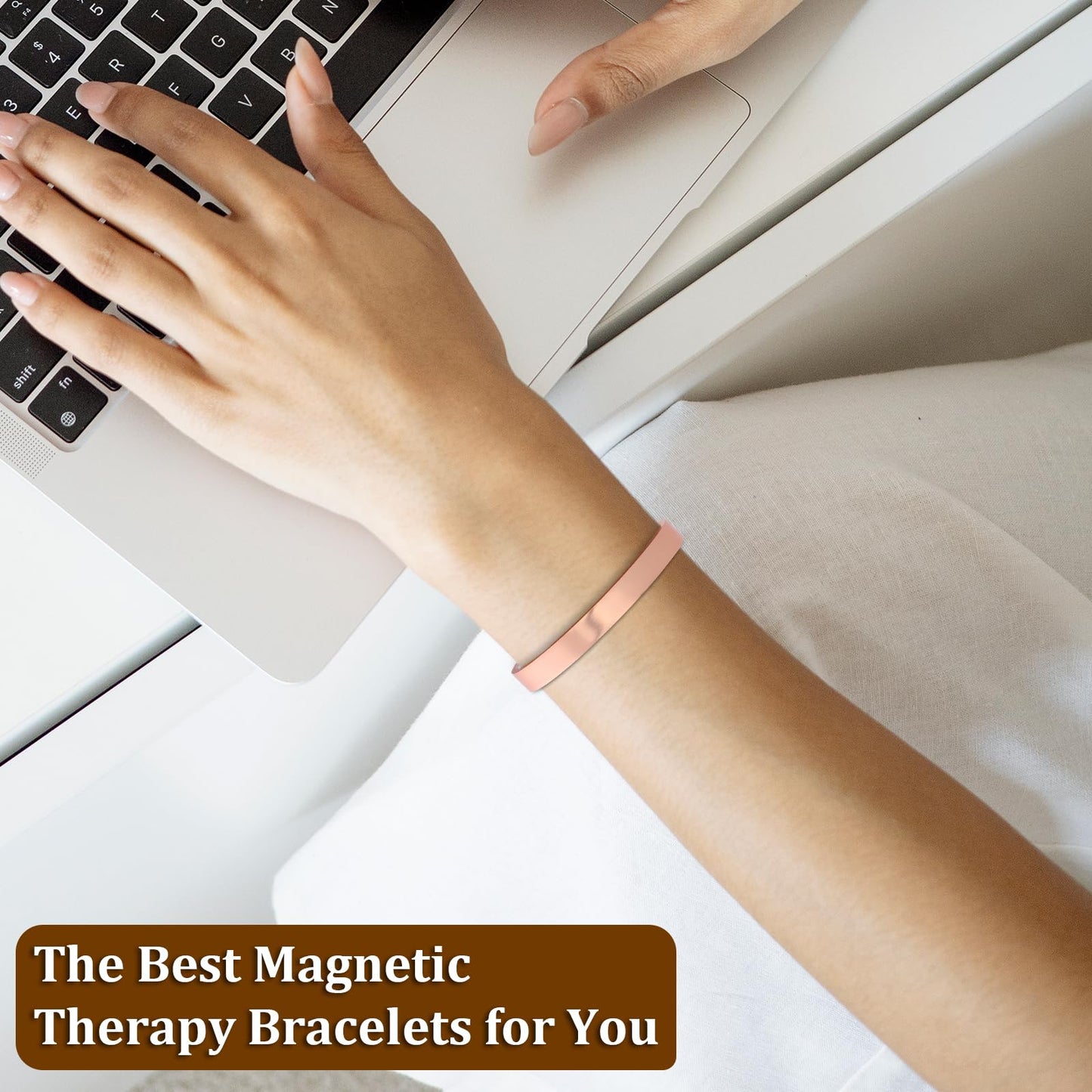 MagEnergy Copper Bracelet for Men and Women, 99.9% Pure Copper Magnetic Bangle with 8pcs 3500 Gauss Magnets, Adjustable Jewelry Gift (Rose Gold / 6.8 Inches)